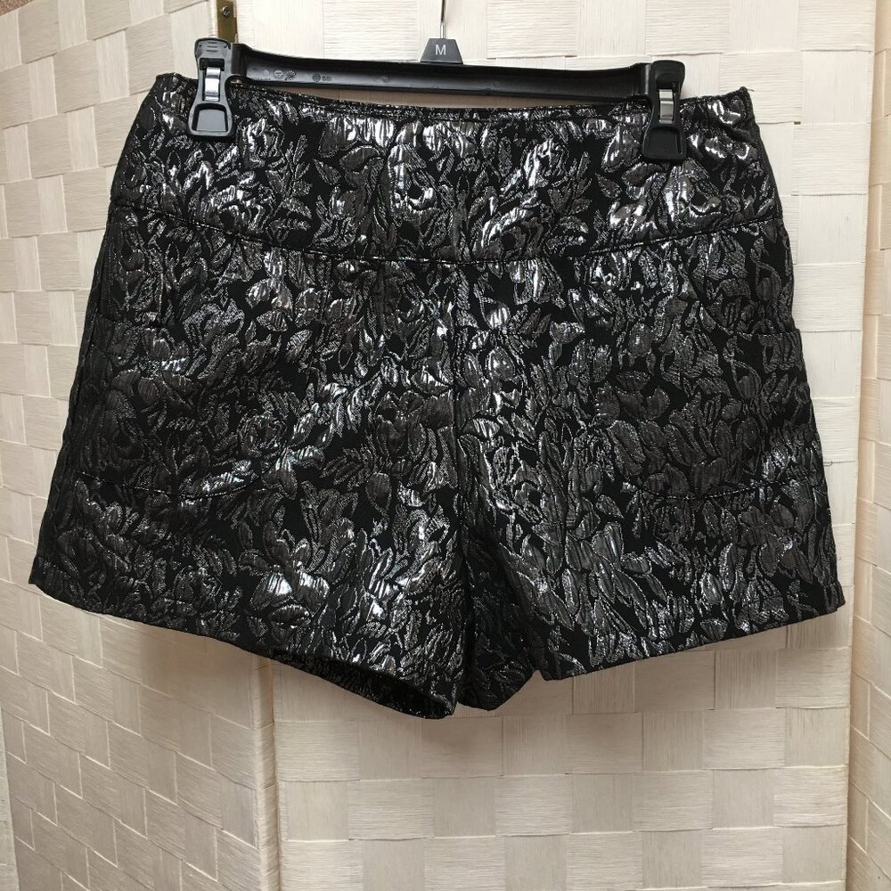 sans souci metallic black silver floral high waist shorts size large
